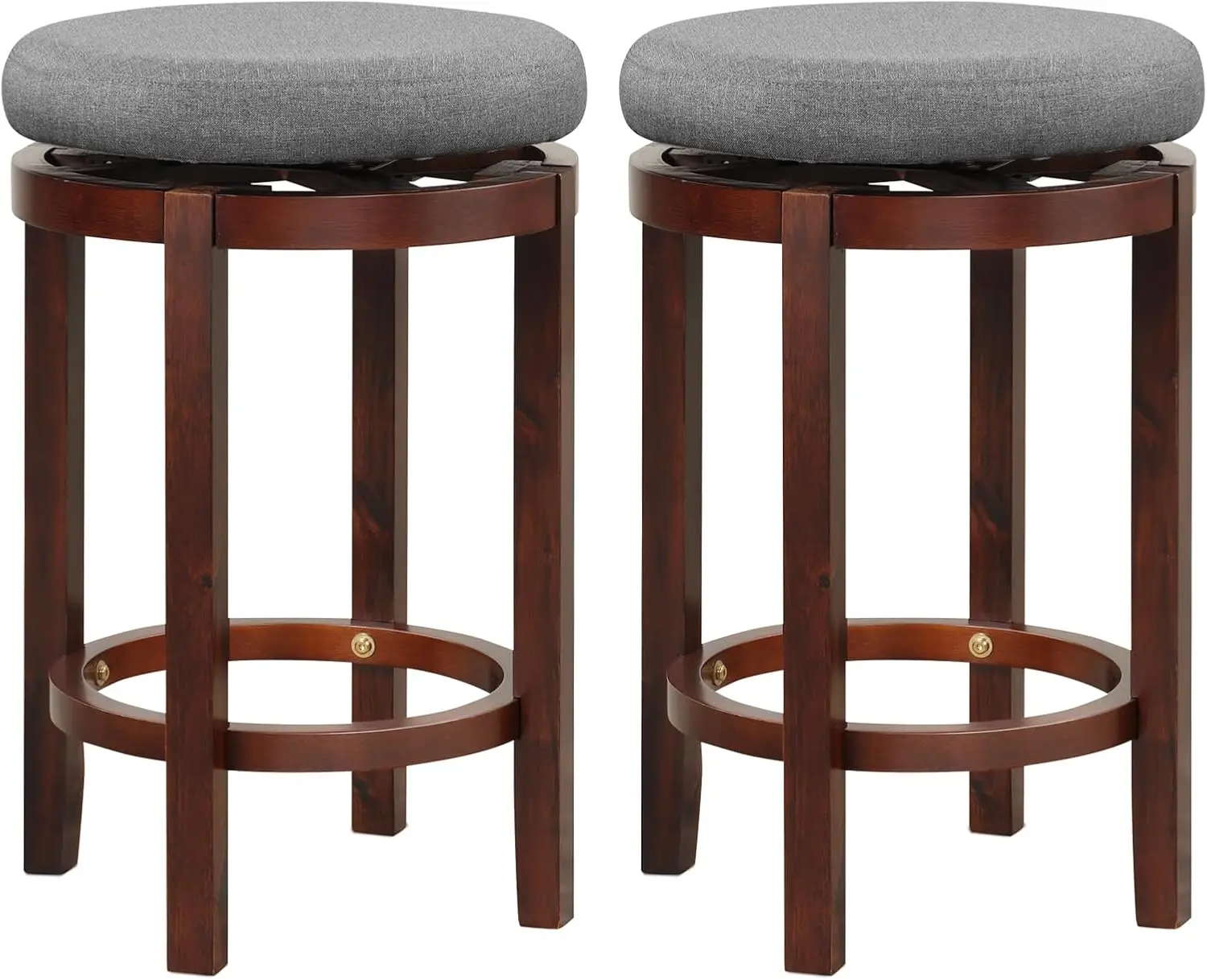 Taburetes de barra de altura de mostrador, Juego de 2 taburetes de madera giratorios con respaldo, carga máxima de 400 libras, taburetes de barra de madera con reposapiés para 26 pulgadas