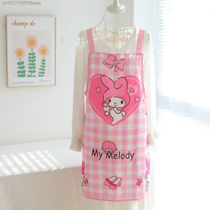 Sanrio Hello Kitty Melody Kuromi Pachacco Cartoon Household Apron Anime Cinnamoroll Adjustable Kitchen Cooking Apron Clean Apron