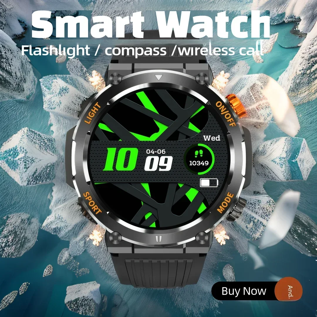 

2024New Men's Smartwatch Sports Watch Flashlight Compass 440mAh Battery Heart Rate Sleep Detection Smartwatch Premium Smartwatch