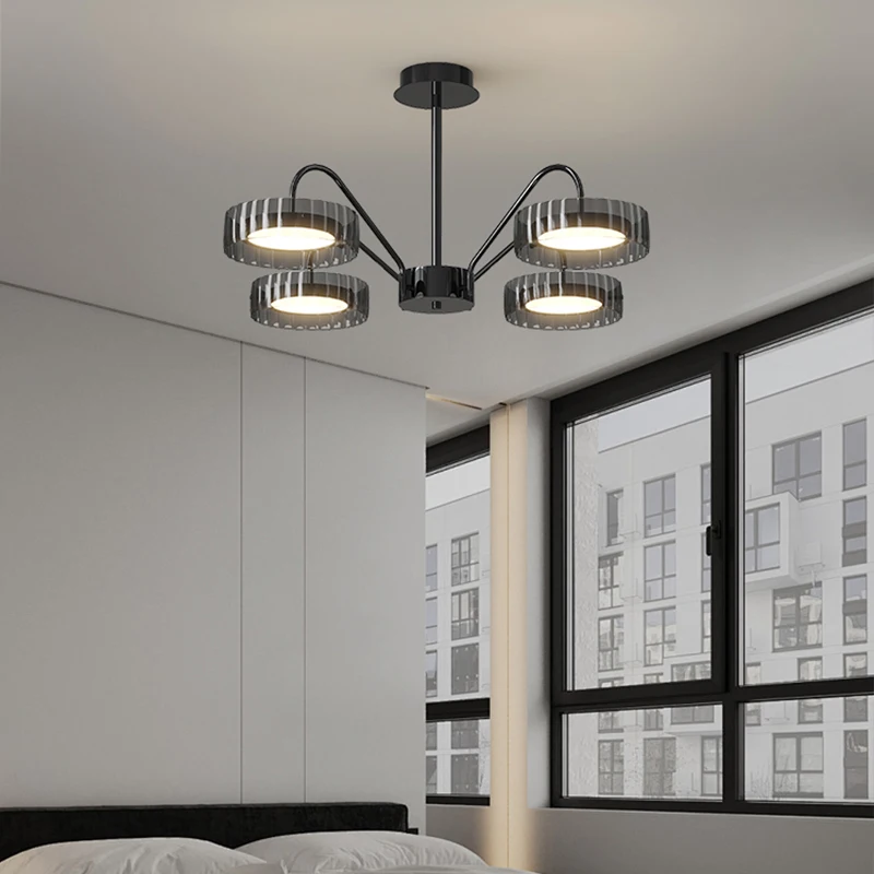 4 Heads Gorgeous LED Chandelier Modern Ceiling Lamp Nordic Style For Living Room Bedroom Black Indoor Luxury Home Decoration