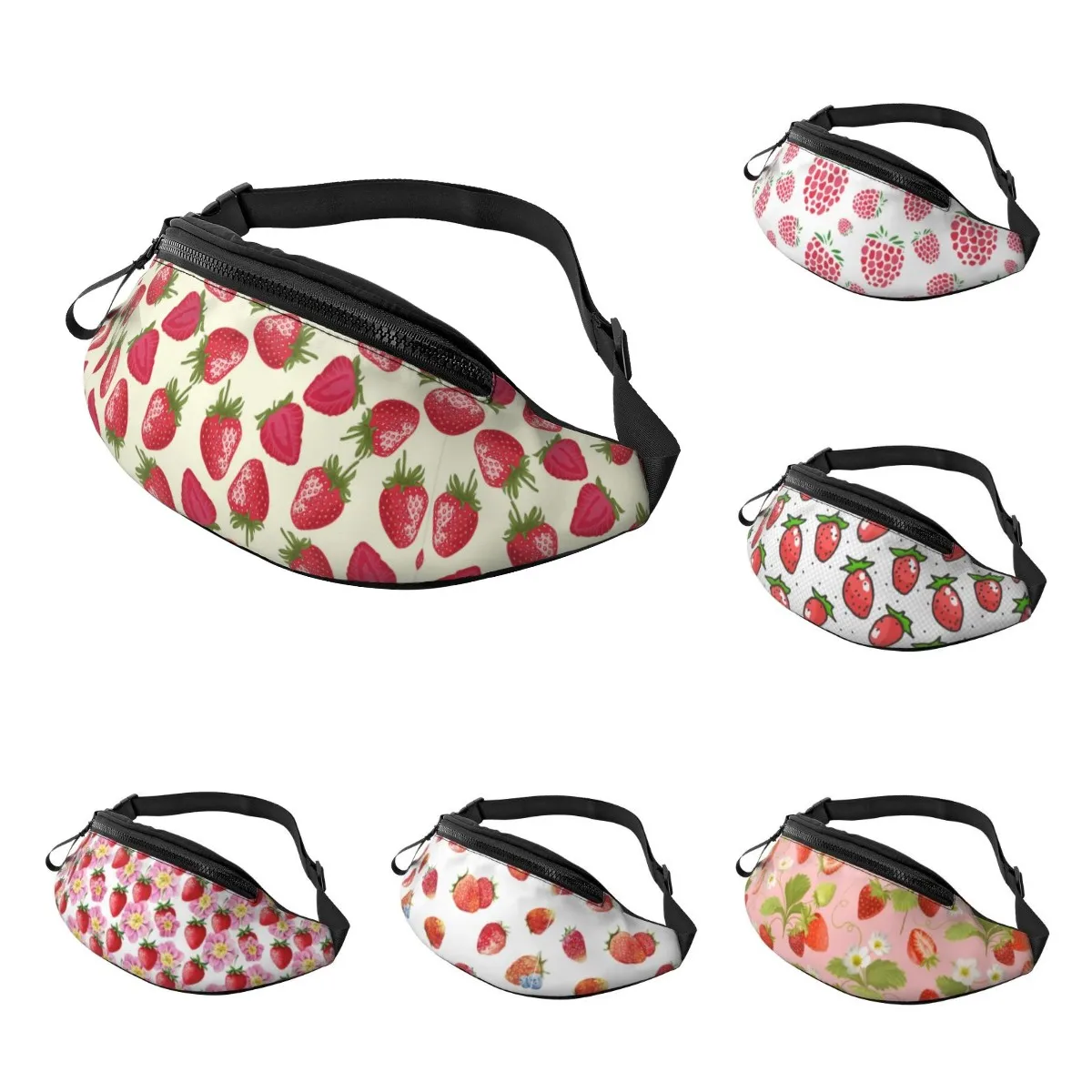 

Strawberry Tile Waist Bag Fanny Pack School Pack Bags for Women Men Young Polyester Casual Pack with Zipper Running Hiking