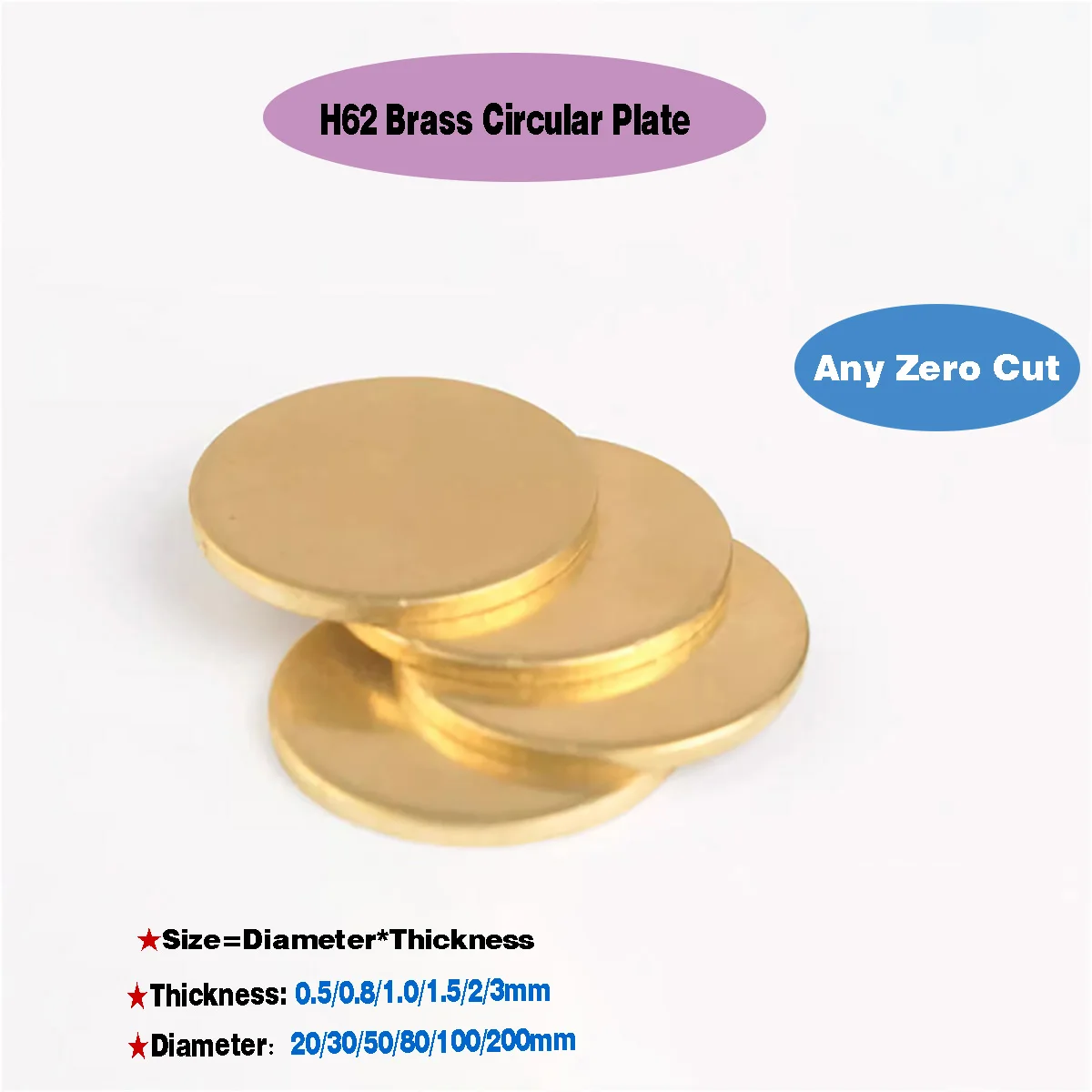 

H62 Brass Circular Plate, Copper Disc, Brass Gasket 0.5 0.8 1 1.5 2 Laser Cutting