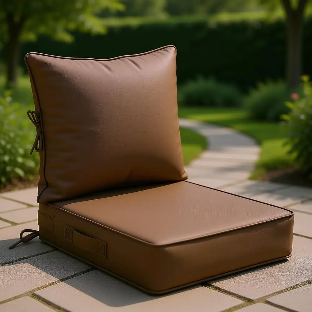 

Weatherproof Outdoor Seat Cushion Set, 22x24x5 Inches, Removable Cover with Handle & Straps for Patio Furniture