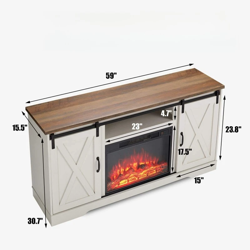 Flame heating electronic fireplace TV cabinet European embedded intelligent energy-saving TV cabinet