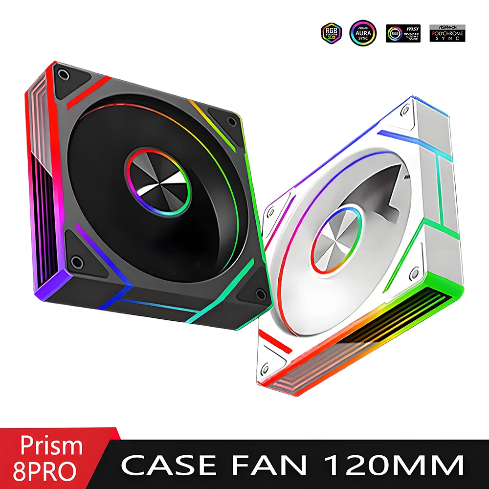

ARGB 4 Pin PWM 12V Silent Cooling Fan, Prism 8Pro PC Case Fan,56.8CFM/600-1500RPM Airflow Fan, fan 120mm ventiladores para pc