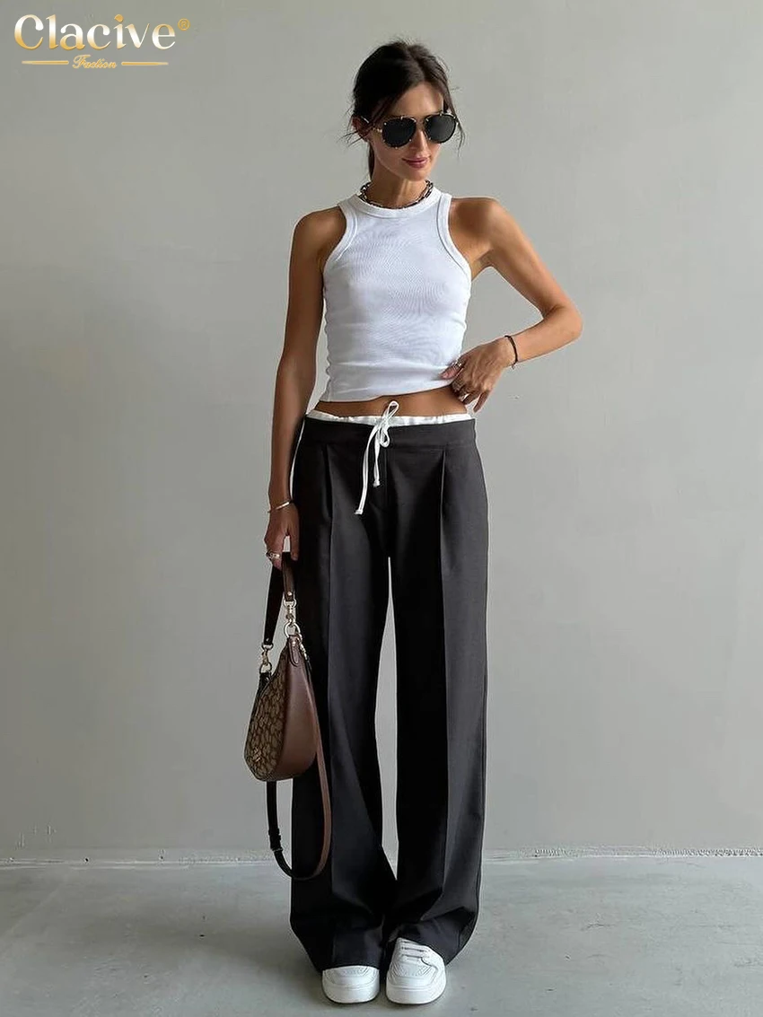 Clacive Fashion Loose Black Women\'s Pants 2025 Elegant High Wiast Wide Trousers Casual Classic Patchwork Pants Female Clothing