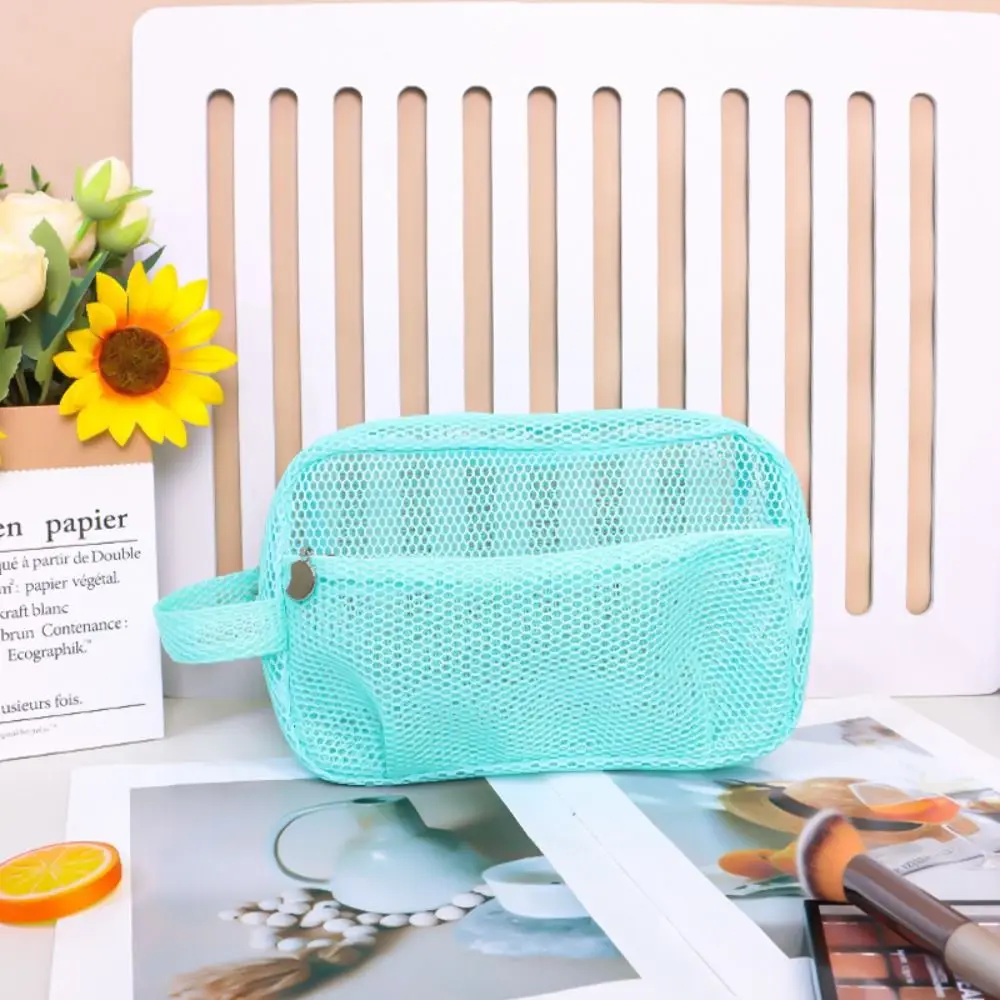 

Portable Mesh Makeup Bag Lightweight Zipper Transparent Mesh Cosmetic Bag Large Capacity Square Travel Wash Bag