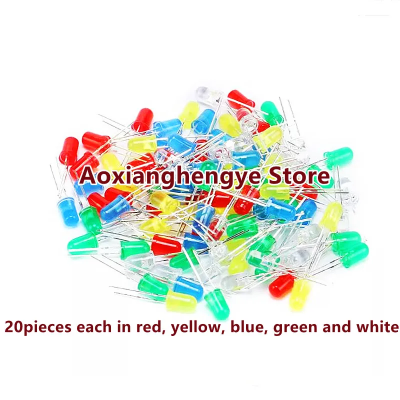 F5/F3 5MM/3MM 20 pieces each in red, yellow, blue, green and white LED Light-emitting diode