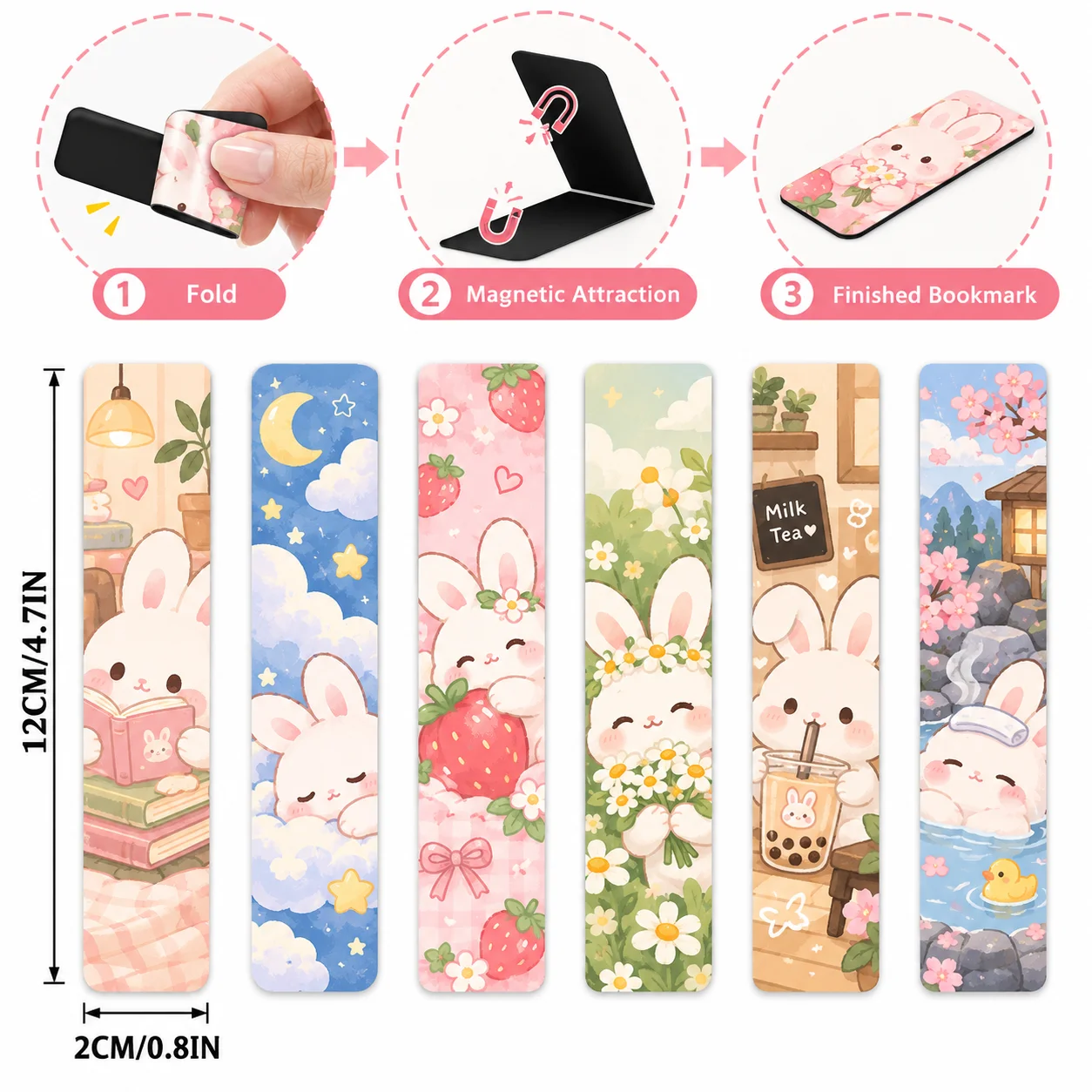 1PC Custom Magnetic Bookmark Personalized Photo Logo Text Bunny Foldable Book Page Marker Stationery for Students Readers Gift