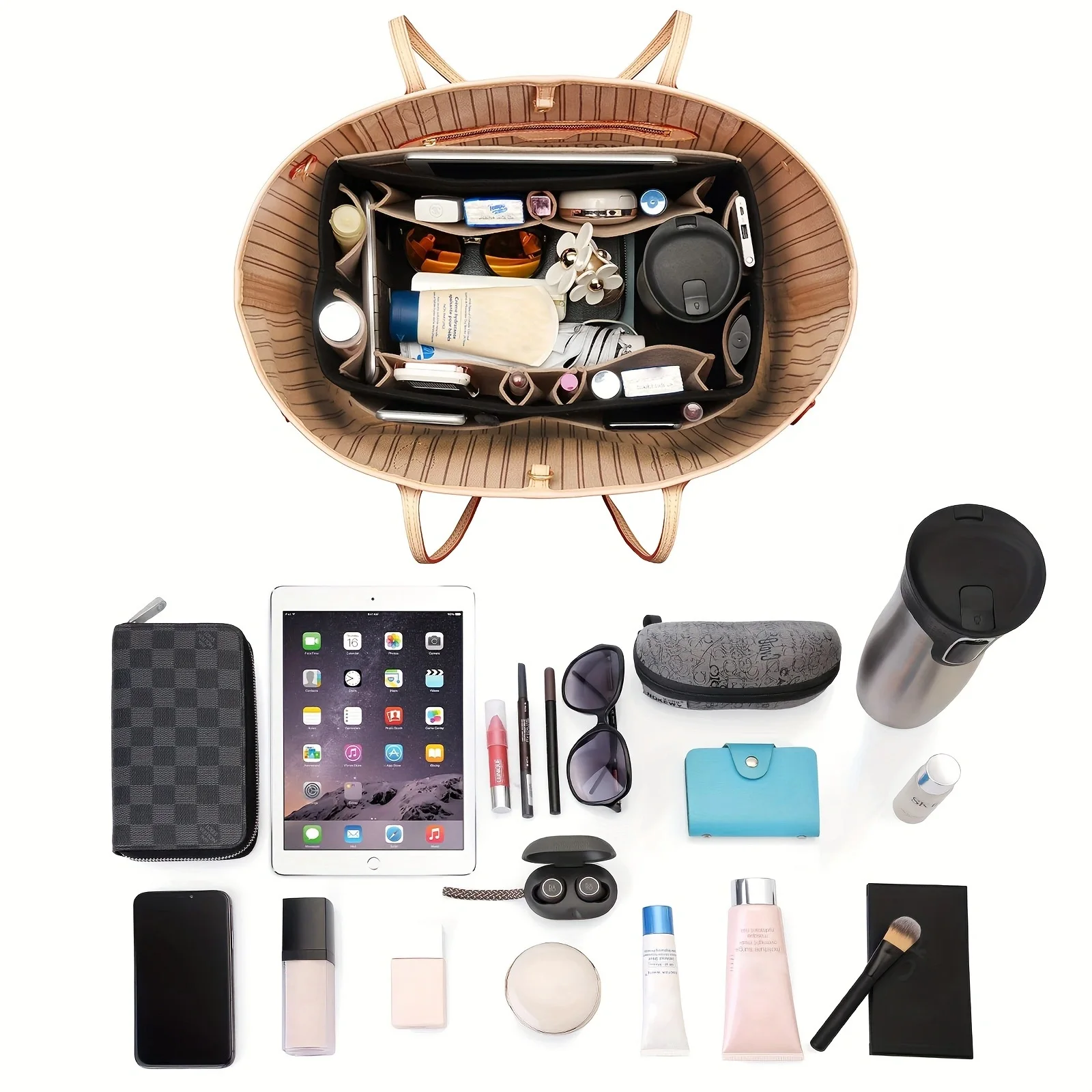 Organizador de bolsa de fieltro con cremallera, divisor de bolso con múltiples bolsillos, inserto interior para bolso, Compatible con Longchamp, Speedy