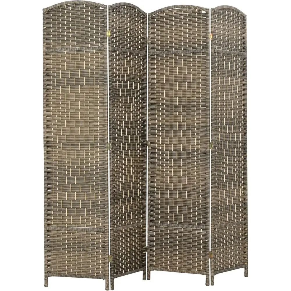 

4 Panel Room Divider, 6'' Tall Folding Privacy Screen, Woven Freestanding Wall Partition for Office, Bedroom, Dark Rustic Oak