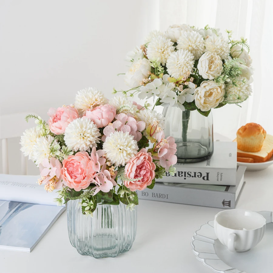 Künstliche Blumen aus Seide, Pfingstrosen, Hortensien, Dekoration für Zuhause, Büro, Außenbereich, Hof, Valentinstag, Braut, Hochzeit, Fotografie-Requisite – Detail 5