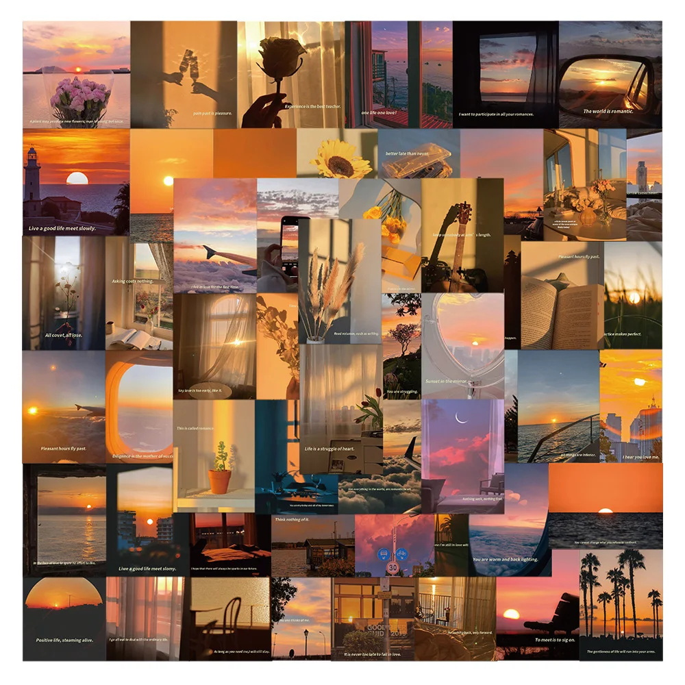 10/30/60pcs Beautiful Beautiful Sunset Aesthetic Graffiti Stickers Decorative Suitcase Notebook Book Birthday Gift Healing Decal