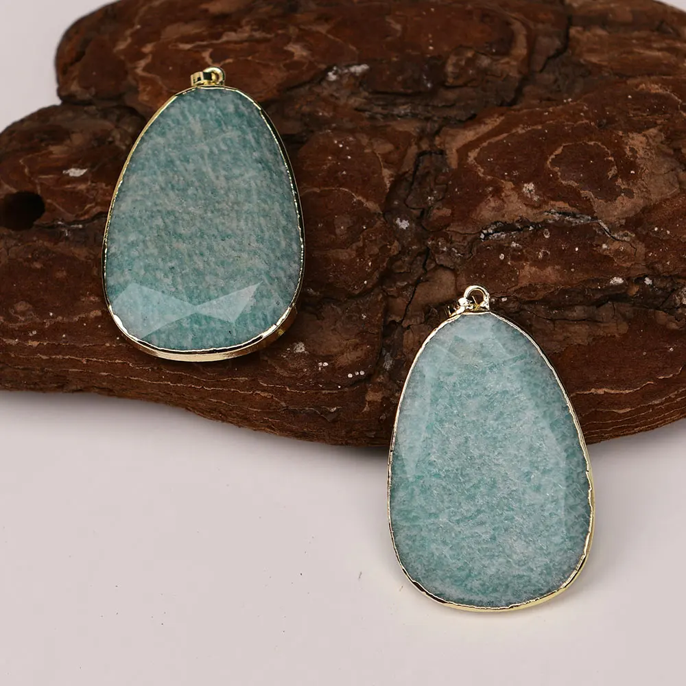 APDGG 2 Pcs Natural Blue Amazonite Slice Gems Stone Pendant Jewelry DIY