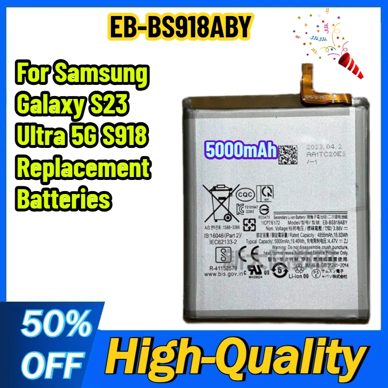 

High-Capacity Lithium Battery EB-BS918ABY 5000mAh Battery for Samsung Galaxy S23 Ultra 5G S918 Replacement Batteries