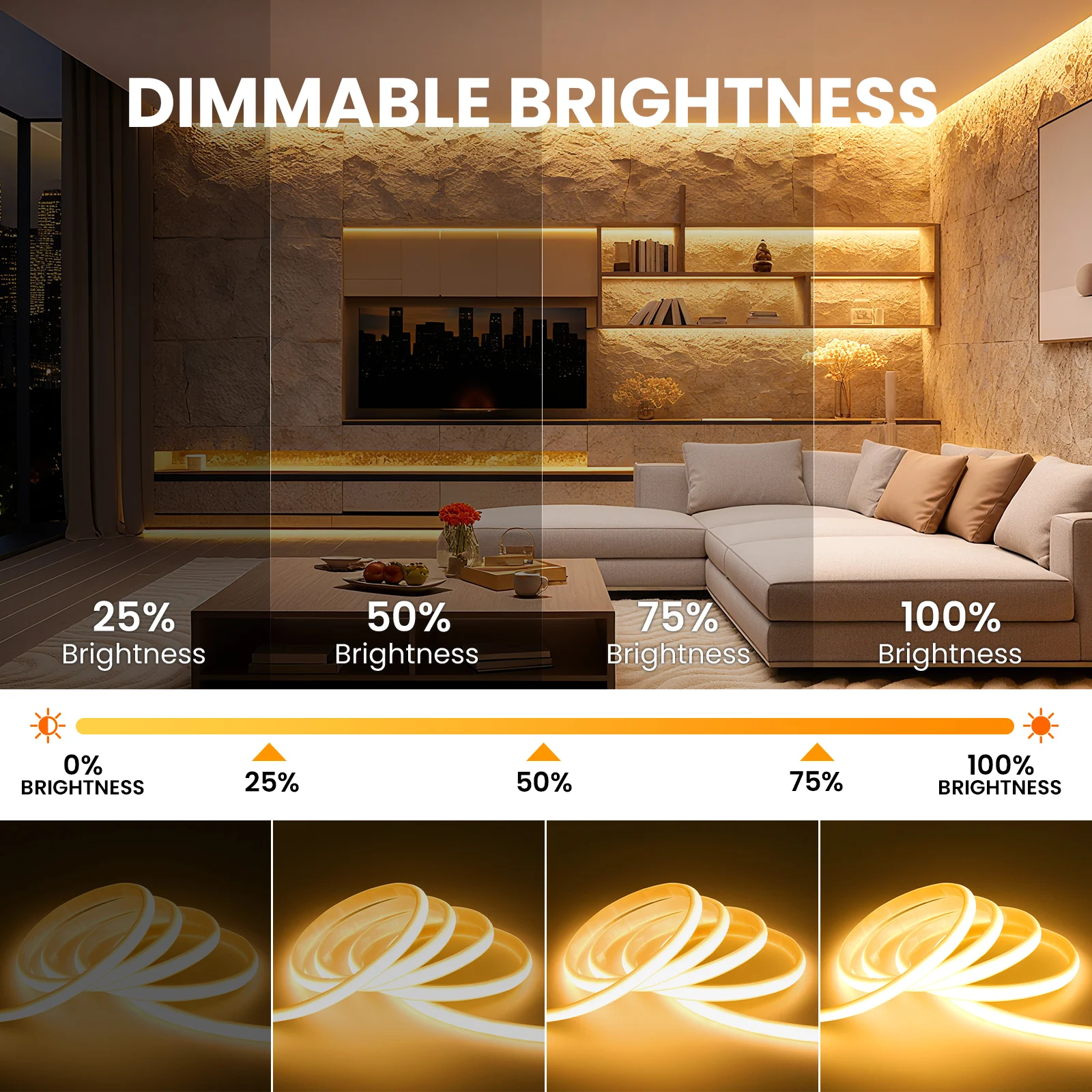 IP67 Waterproof COB Neon Strip Kit Bluetooth APP Control Dimmerable DC 12V 24V Flexible Ribbon LED Light 3000K 4000K 6000K