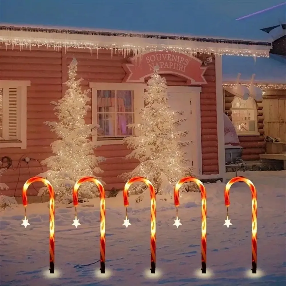 5PCS/8PCS Christmas solar red and white star cane,8 lighting modes,suitable for party and Christmas atmosphere decoration