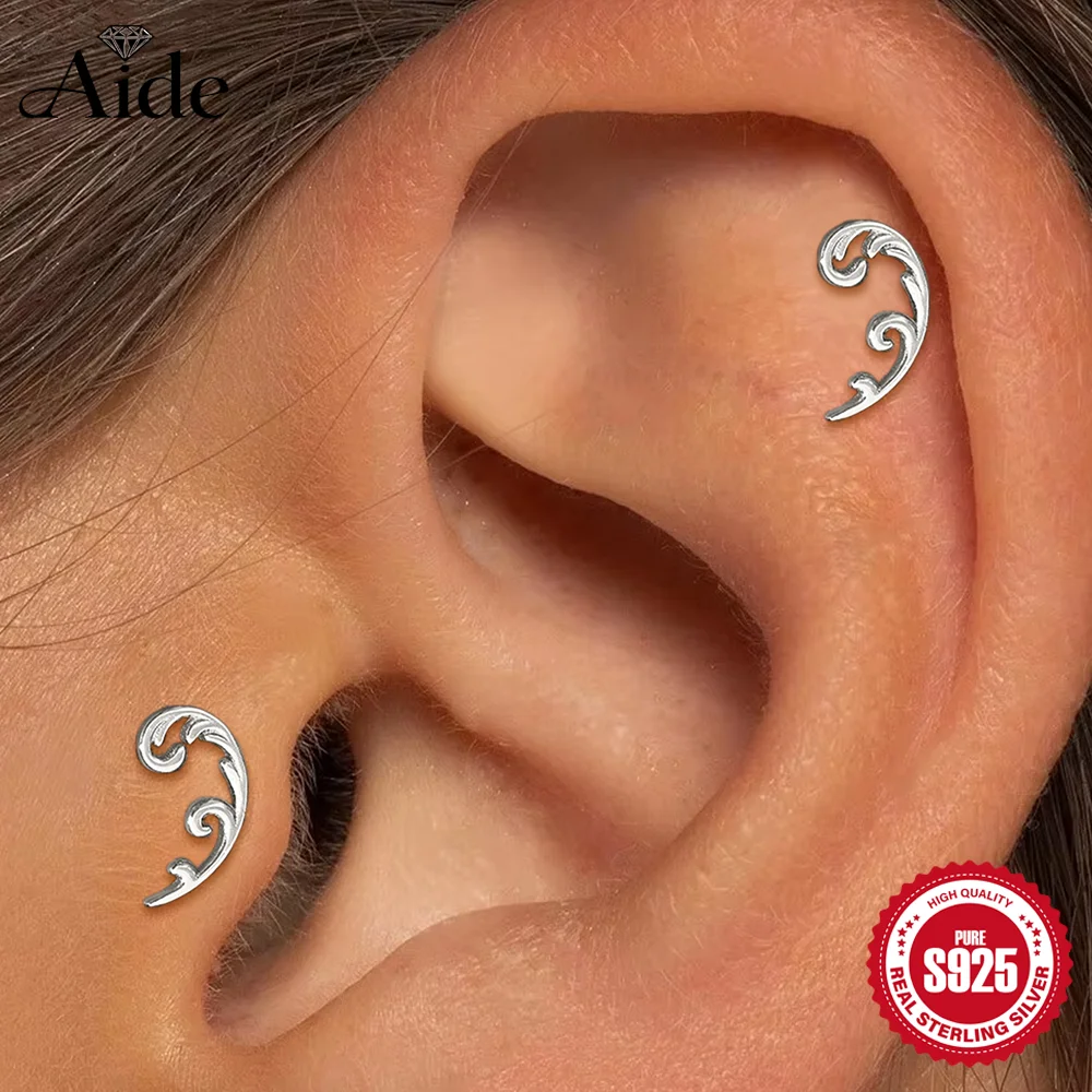 AIDE 925 Sterling Silber glänzende Wellen/Stern/Blume Piercing-Ohrringe mit Innengewinde für Damen, INS-Schmuck, Persönlichkeiten, Mode
