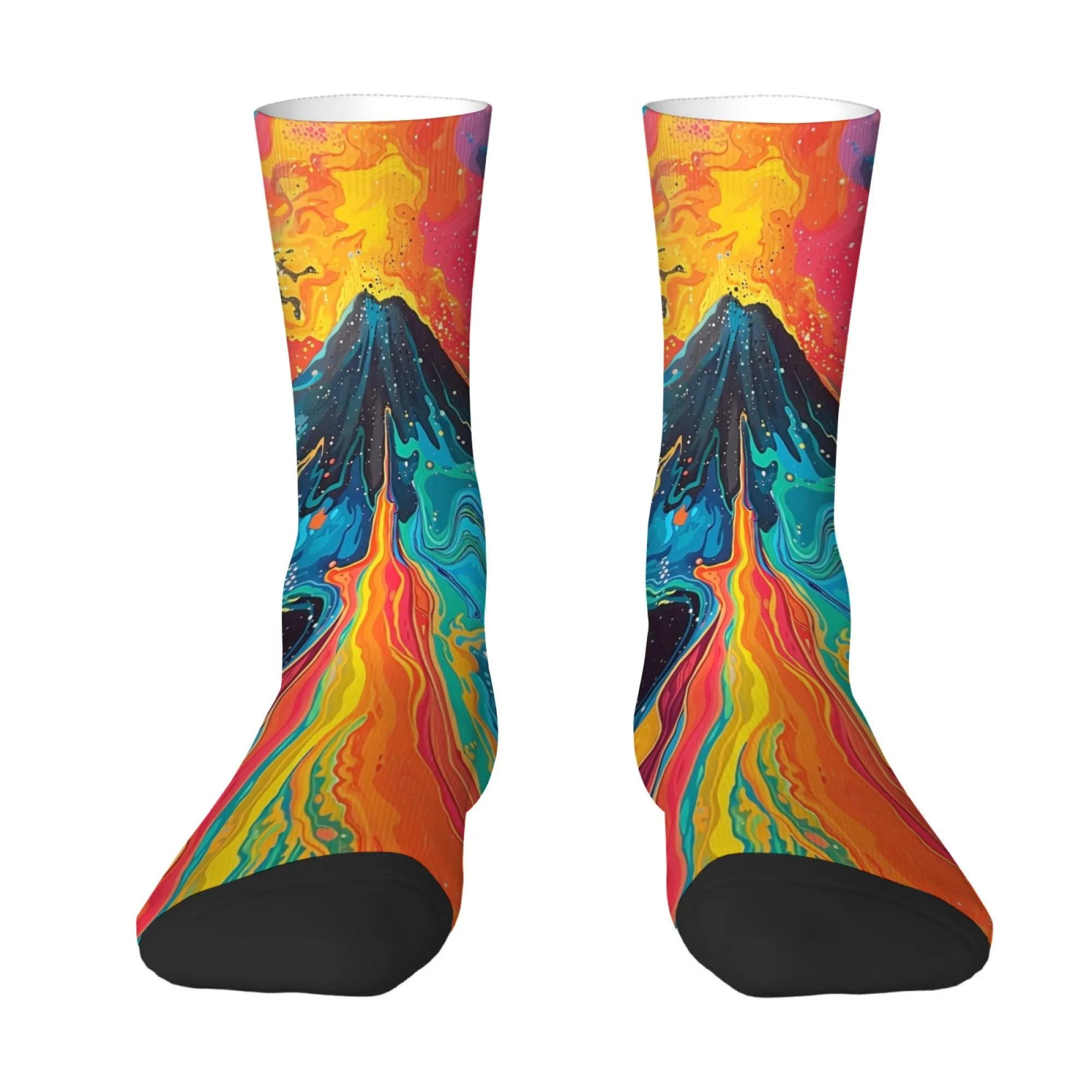 Rainbow Volcanic Eruption Socks Non-slip Elastic Breathable Men's Socks Travel Leisure Hiking Street Rock Hip Hop Novelty Socks