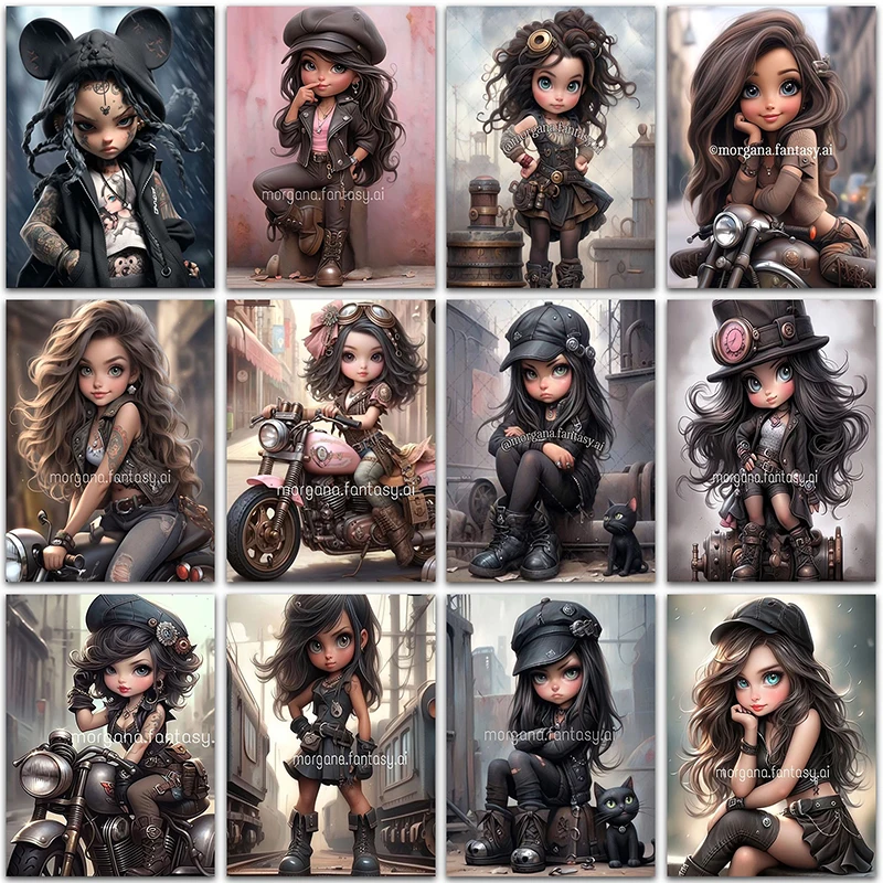 

5D DIY Diamond Painting Cool motorcycle cute girl Princess home decoration Gift Full Square&Round mosaic embroidery Cross stitch