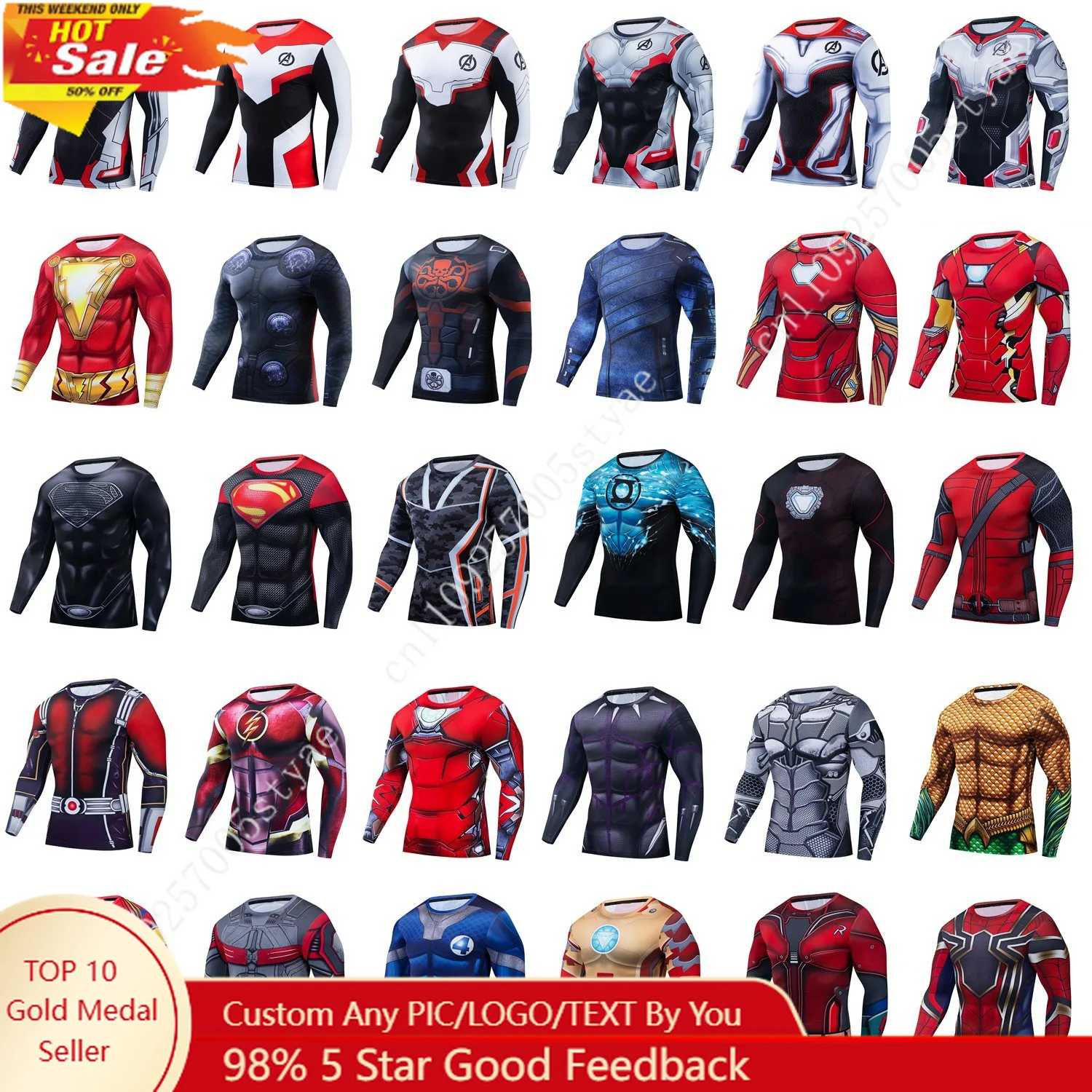 

Superhero Marvel 3D Close-Fitting Man T-Shirt Quick-Drying Tee Summer Tops Elastic Clothes Long Sleeve T-shirts Soft Outfit