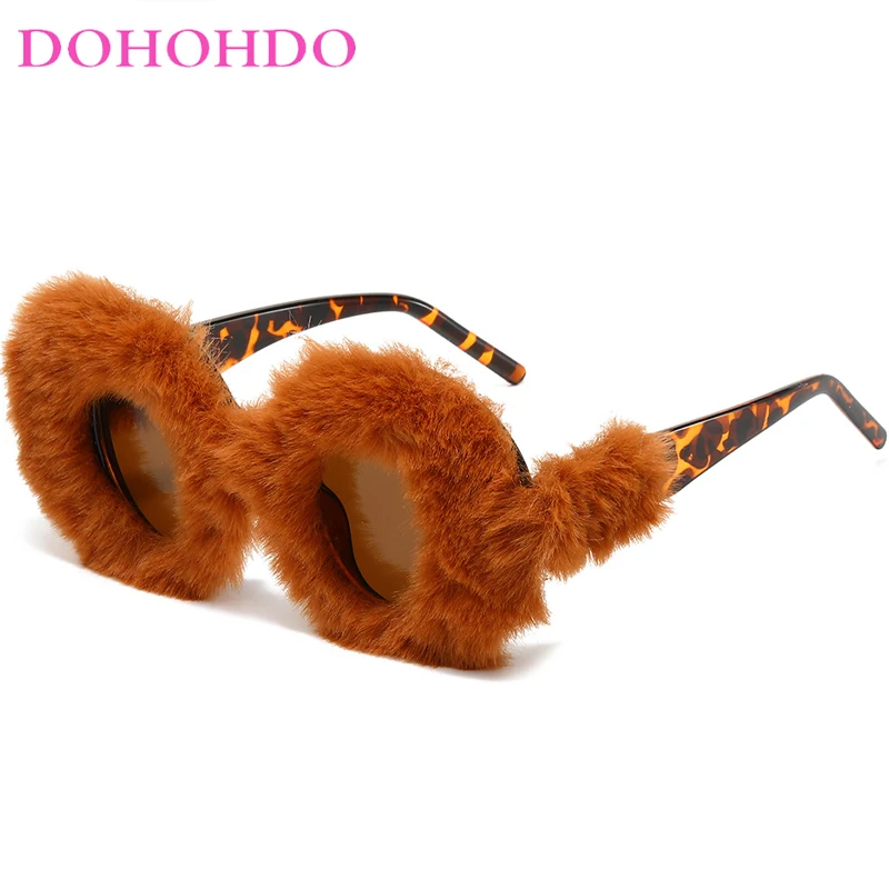 

DOHOHDO 2024 Personalized Oval Soft Fur Sunglasses Women Luxury Brand Sun Glasses Ladies Plush Sun Glasses Lentes De Sol Mujer