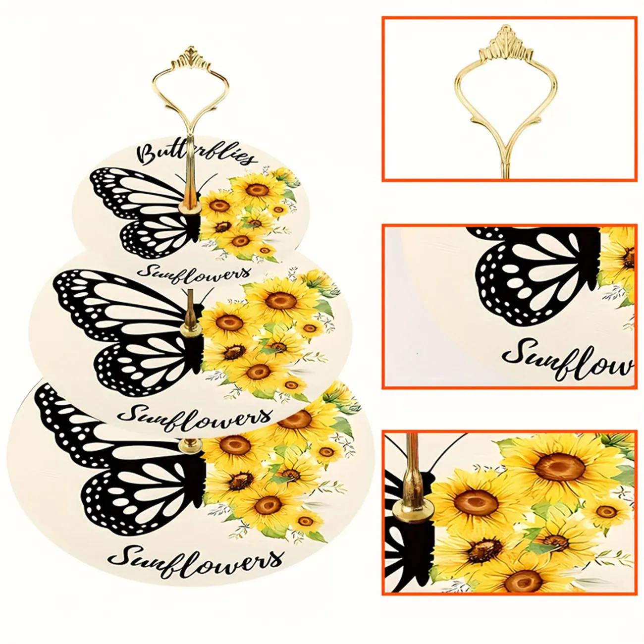 1-piece set of 3-layer wooden butterfly themed cake rack, securely decorated cake tray, detachable dessert display stand