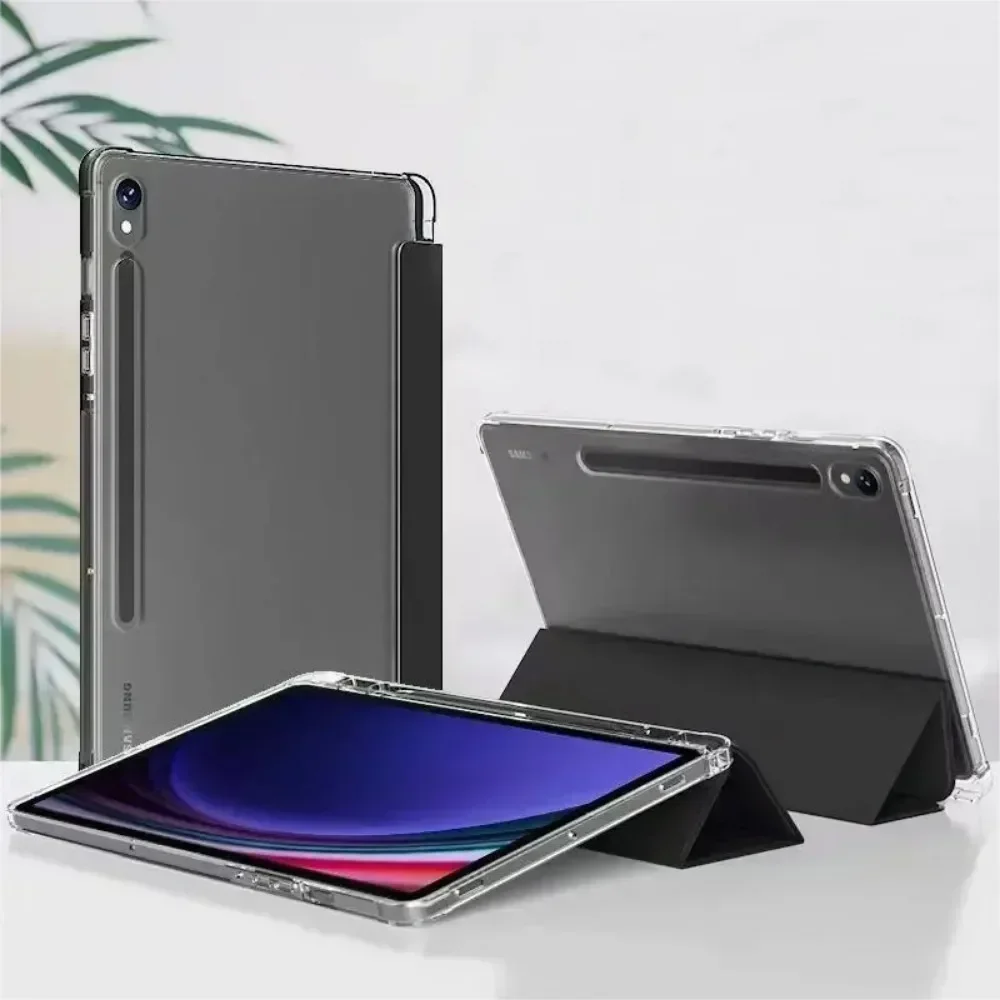 For Samsung Tab S9 11''/Galaxy Tab S9 FE S10 FE 10.9'' 2025 Trifold Stand Transparent Back Cover with Pencil Holder Tablet Cases