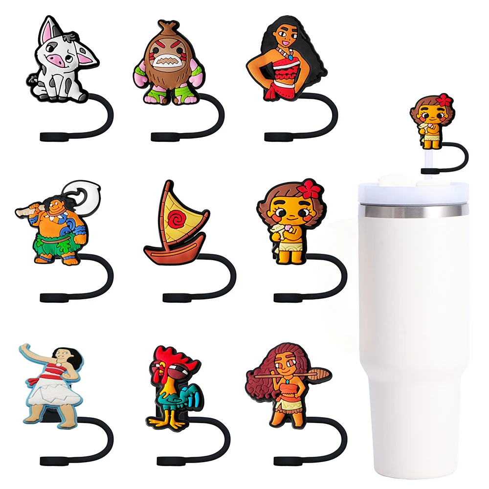 Hot Toys Disney Silica gel Straw Cover Cap 10MM Drink Straw Plug Reusable Splash Proof Drinking Fit Cup Straw Cap Charms Pendant