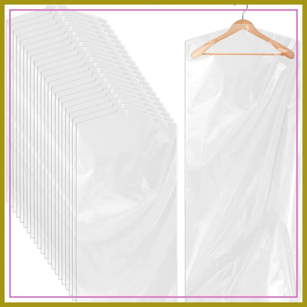 

20 PCS 60 Inch Clear Garment Bags, Heavy Duty Plastic Clothing Covers for Long Dresses, Coats, Suits, Jackets, Dry Cleaner Bags