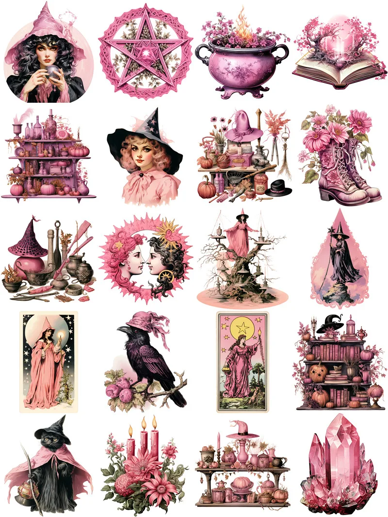 Pink Halloween Witch Stickers Crafts And Scrapbooking stickers kids toys book Decorative sticker DIY Stationery