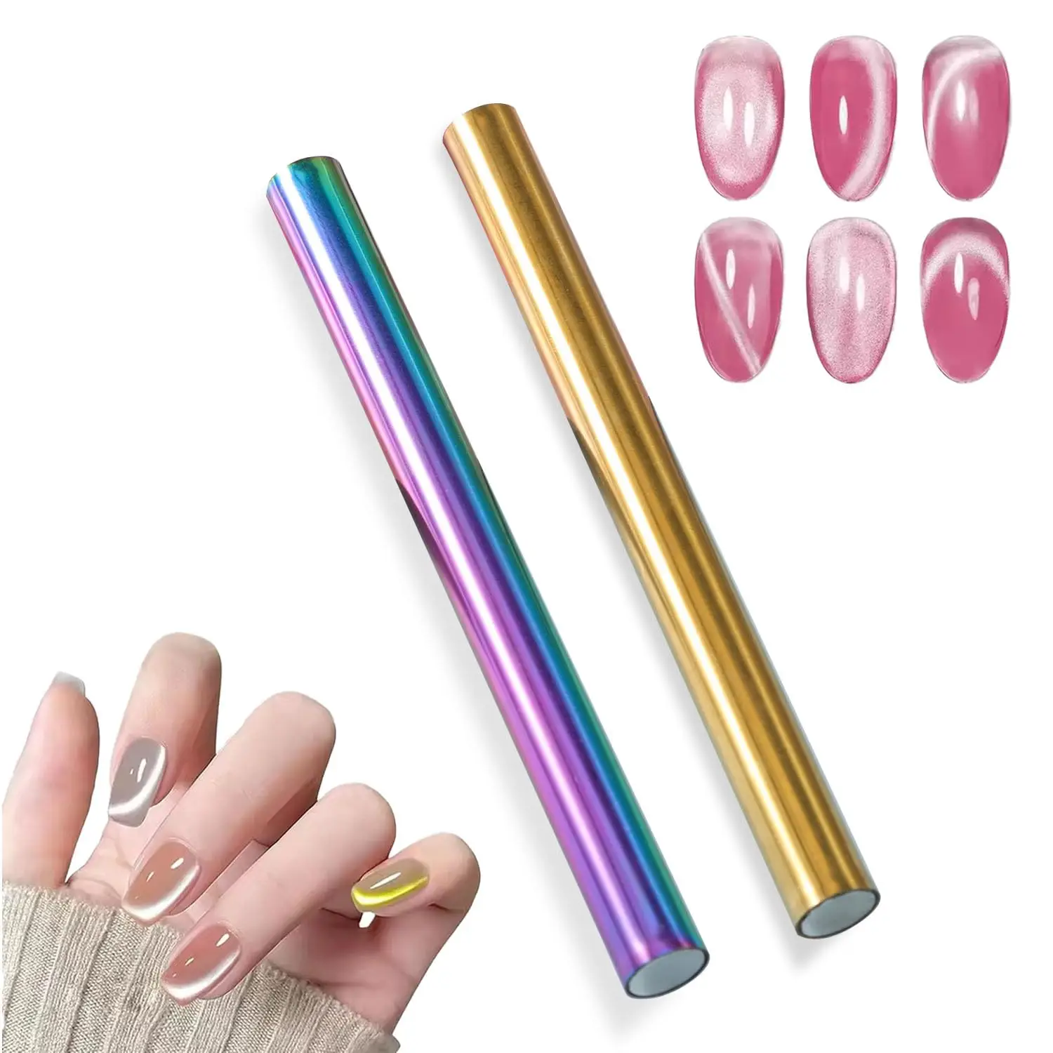 LULAA Cat-Eye Nail Magnet Double-Headed Design Cylindrical Strong Magnet for Cat-Eye Gel Nail Polish Suitable for Home Nail Care