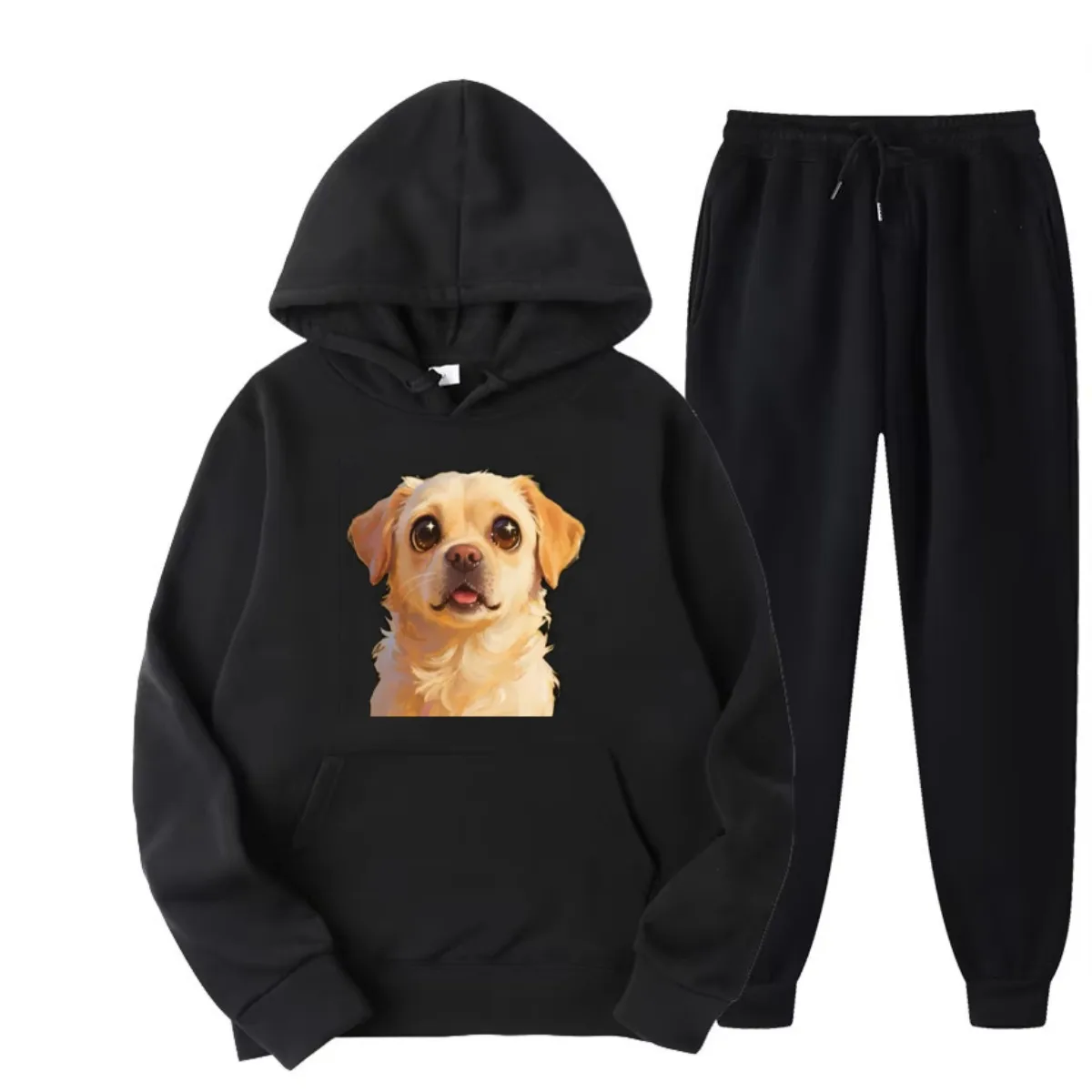 

Men's Cotton Dog Print Hoodie Set for Men and Women in Autumn and Winter 2025 New Hoodie Set