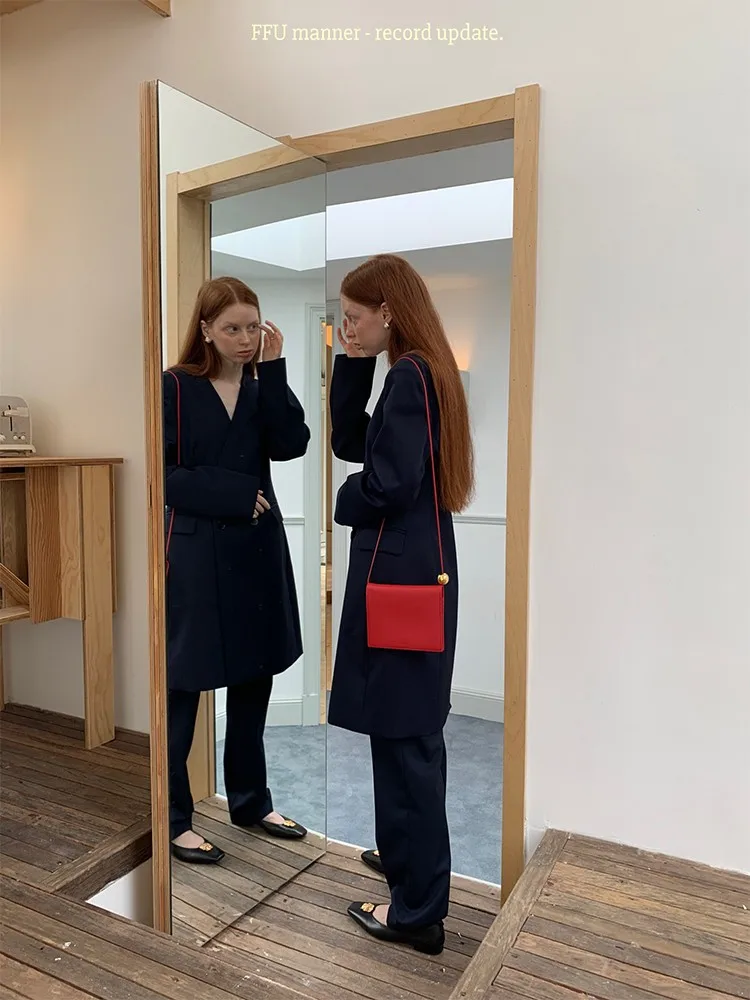 

Elegant Women's Suit Set Slim Fit Wide Leg Pants Hourglass Waist Design Mid-Length Fashionable Workwear Autumn Collection