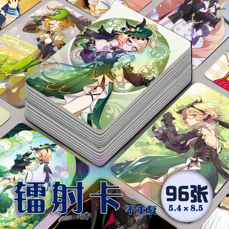 96 قطعة لا تكرار أنيمي جينشين تأثير إميلي لومو بطاقة الليزر بطاقة الصور بطاقات الصور لمحبي جمع بطاقة بريدية هدية