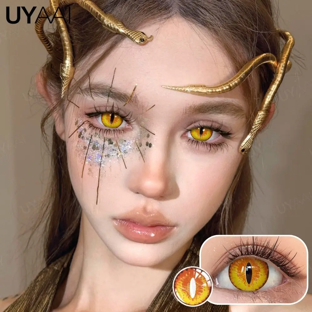 UYAAI, 1 par de lentes de contacto de Color para ojos, lentes de contacto anuales azules y amarillas, maquillaje de belleza de Anime, lentes de contacto para halloween
