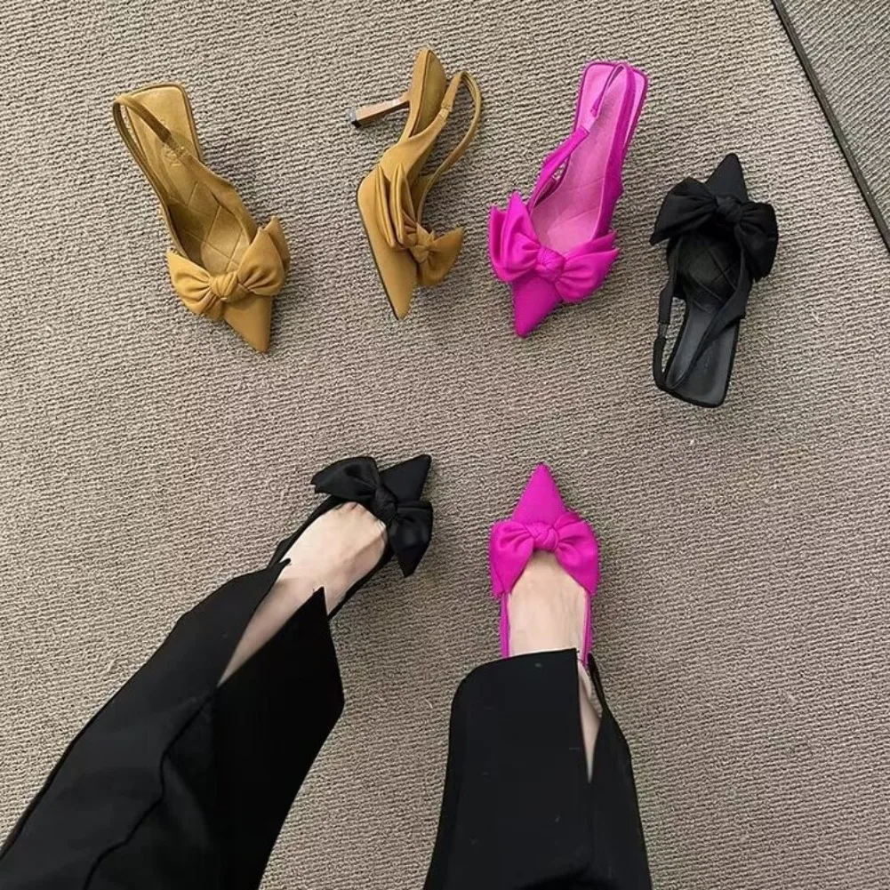 2026 Women Shoes Summer New Butterfly Knot Women Slingbacks Heels Shoes Sexy Dress Thin Heel Pointed Toe Ladies High Heels Pumps view 3