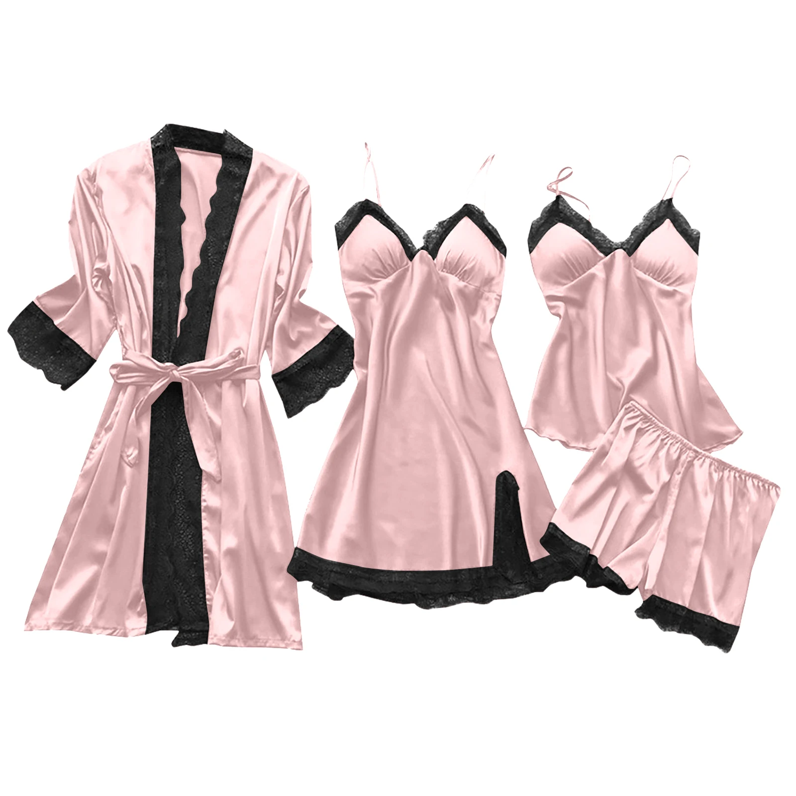

4-Piece Set Women'S Pajamas Ladies' Sleepwear Sexy Sleepwear Women Suspender With Chest Cushion Nightgown Bathrobe Home Wear