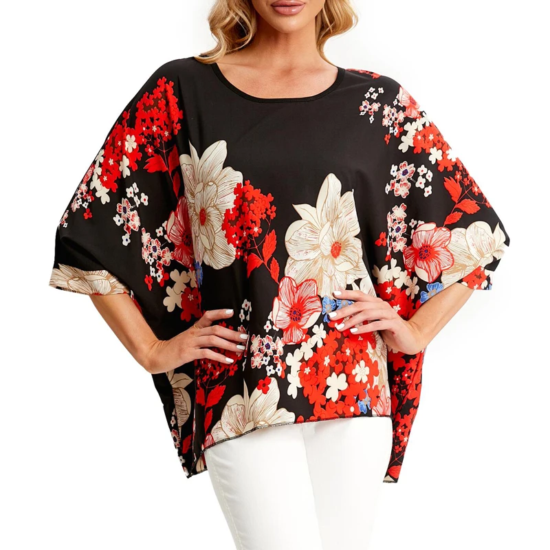 BHflutter Blouse Plus Size 2022 New Batwing Casual Summer Blouse Women Boho Chiffon Shirt Top Shirt Women