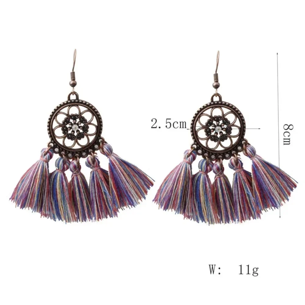 FSUNION New Ethnic Bohemian Drop Dangle Long Rope Fringes Retro Tassel Earrings Red Sector  For Women Party Jewelry Gift