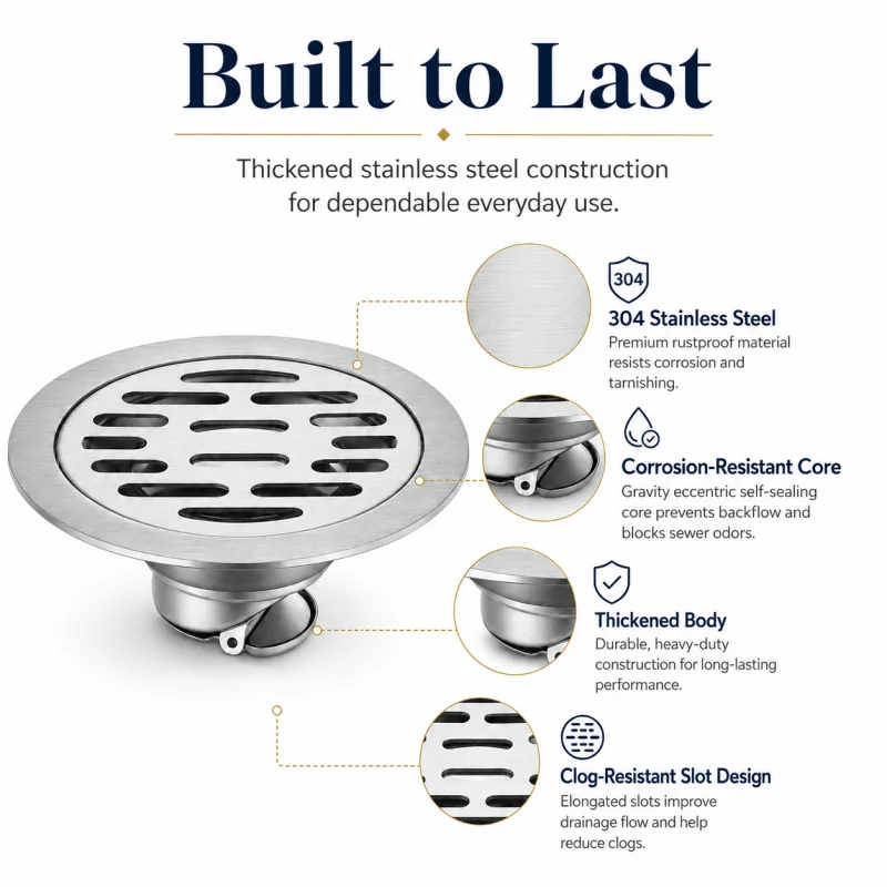 Stainless Steel Drainage Strainer Rodent Proof Anti-Insect Floor Drain Anti-Backflow Odor Blocking for Kitchen Bathroom