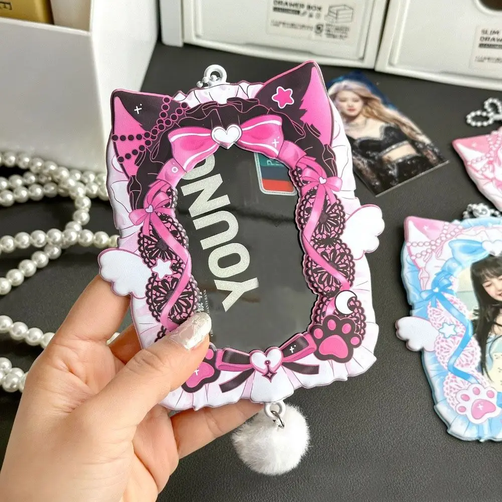 Kawaii 3 Inch Photocard Holder Y2K Kpop Bow Photo Card Sleeves with Keychain Card Protector for Girl