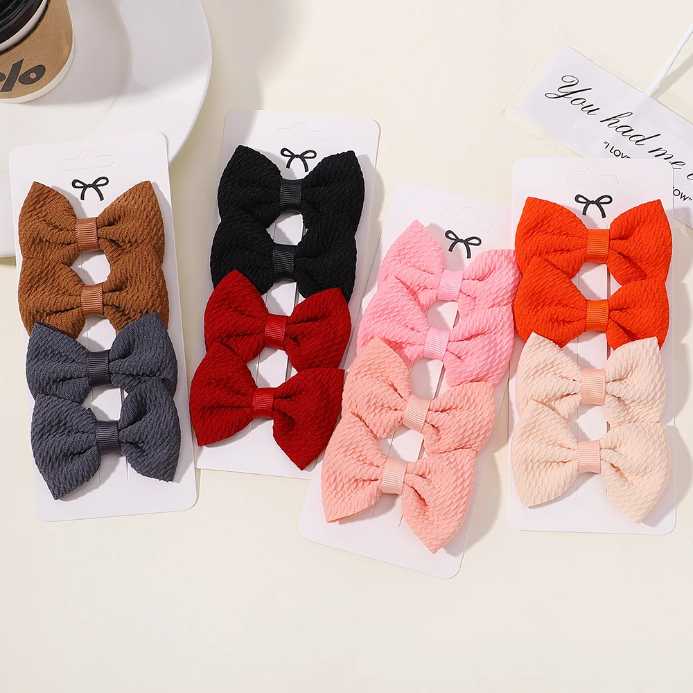 4Pcs/Set Solid Candy Color Bow Hairpin Hairclip for Kids Polyester Barrette Flower Baby Girl Metal BB Barrettes Hair Accessories