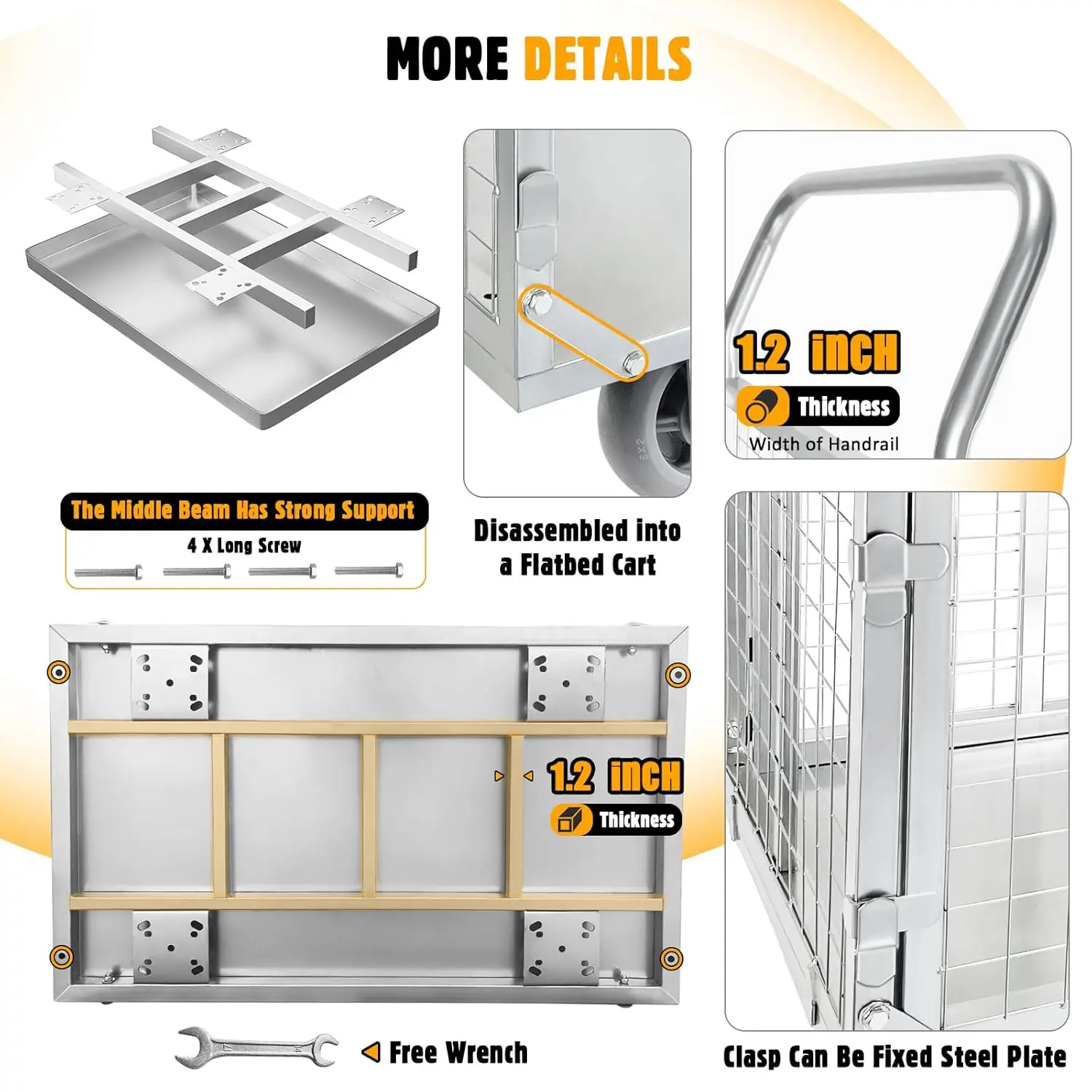 Platform Truck Cart with Cage 4in1 Foldable Platform Truck Heavy Duty Push Cart for Grocery Laundry Storage