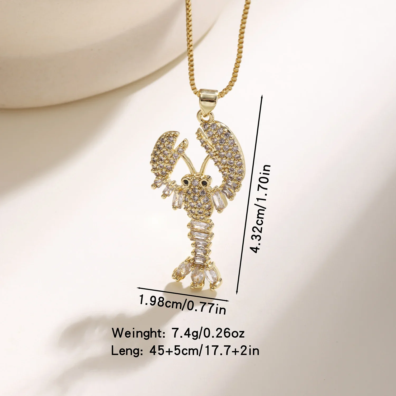 Nidin Bling Full Paved CZ Lobster & Fish Bone Pendant Shiny Crystal Shrimp Chain Necklace Women Cute Ocean Marine Animal Jewelry