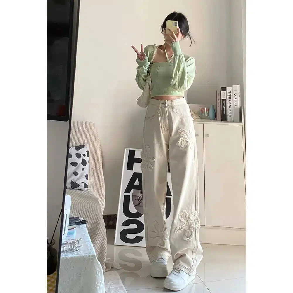 

High Waisted Jeans Woman High Street Vintage Casual Women Jeans Harajuku Casual Straight Trousers Loose Wide Leg Female Pants