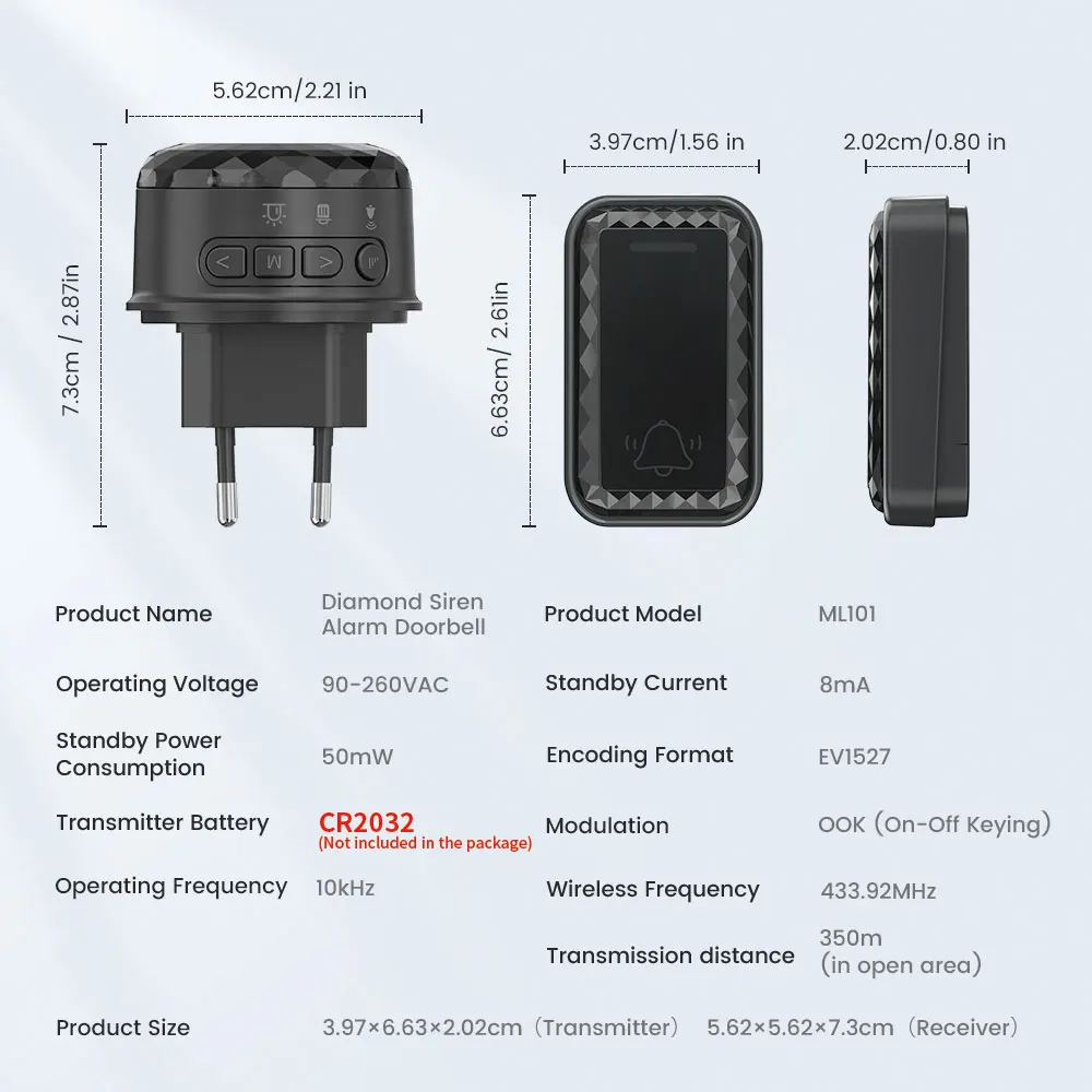 Wireless Doorbell with 62 Songs Melody Smart Home Chime 4 Level Volume Intelligent Door Bell 350m Transmission