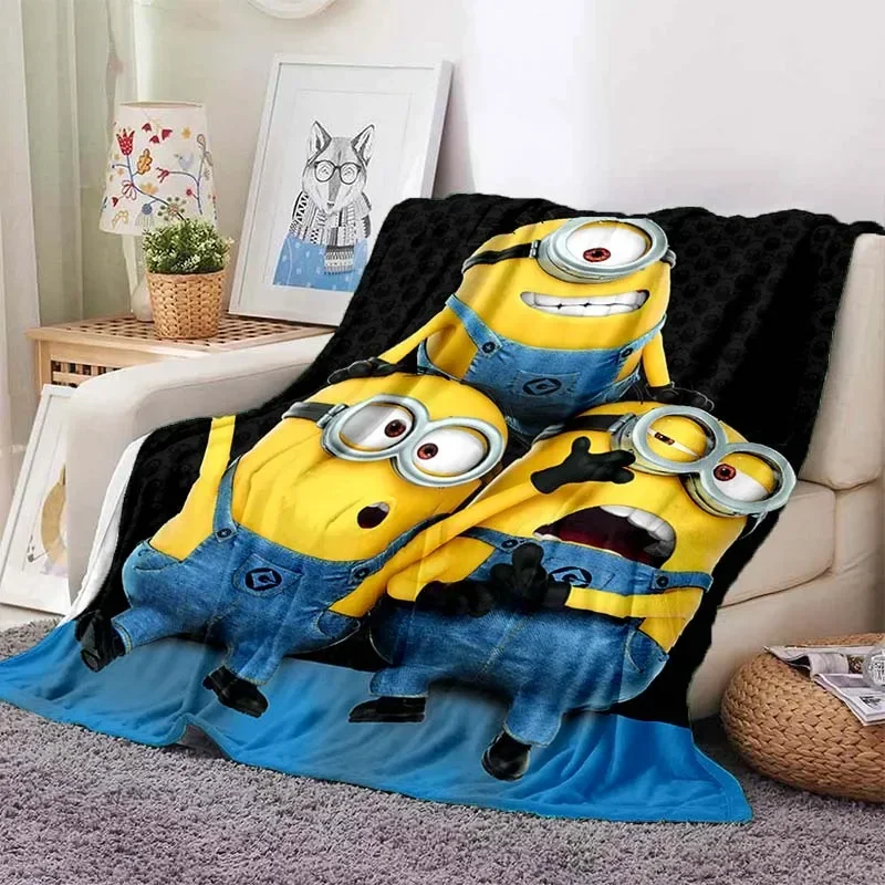 Coperta da viaggio portatile per bambini morbida e confortevole con stampa 3D Cartoon Cute Big Eyes A-Minions coperta da viaggio portatile