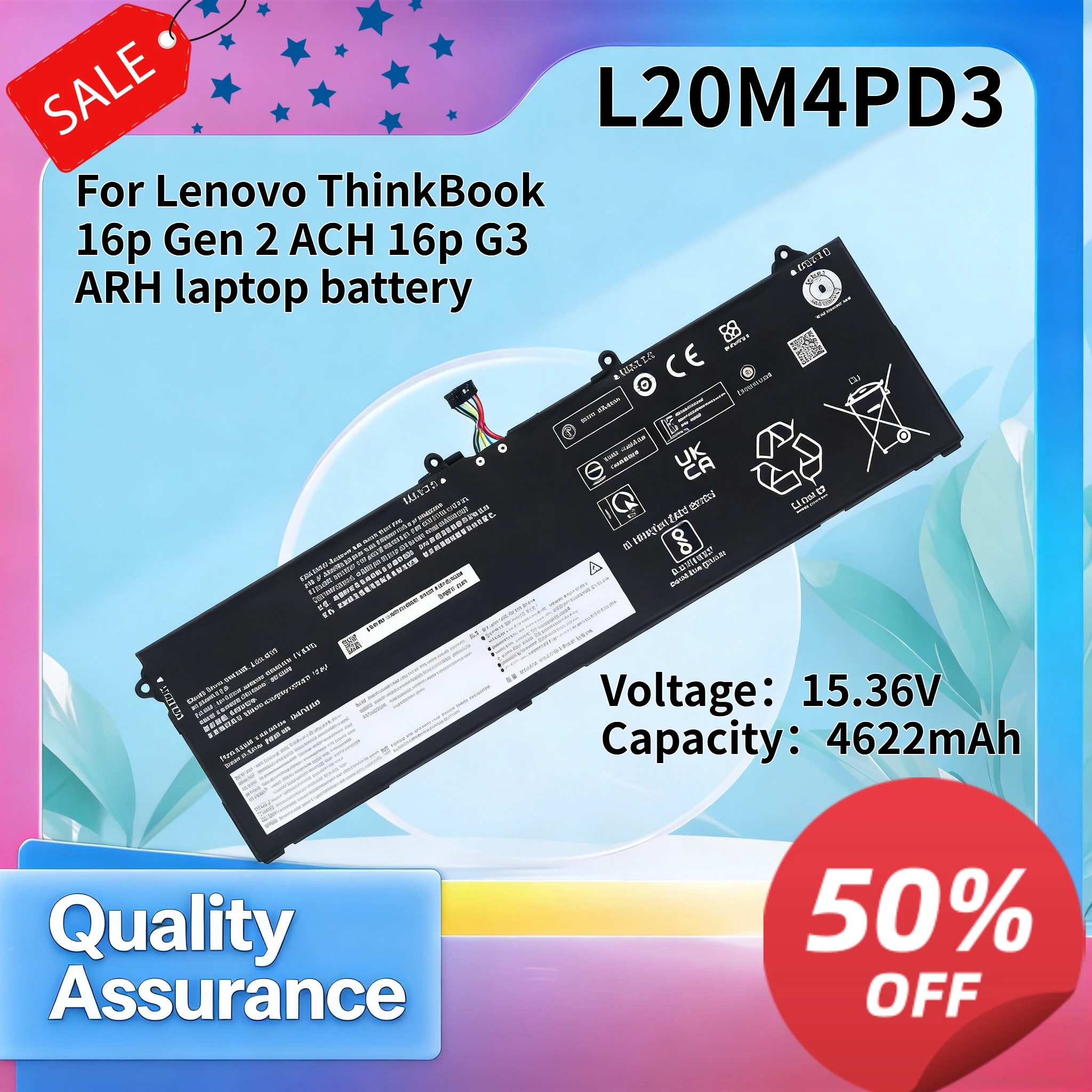

4622mAh 15.36V Compatible with Lenovo ThinkBook 16p Gen 2 ACH 16p G3 ARH laptop battery L20M4PD3
