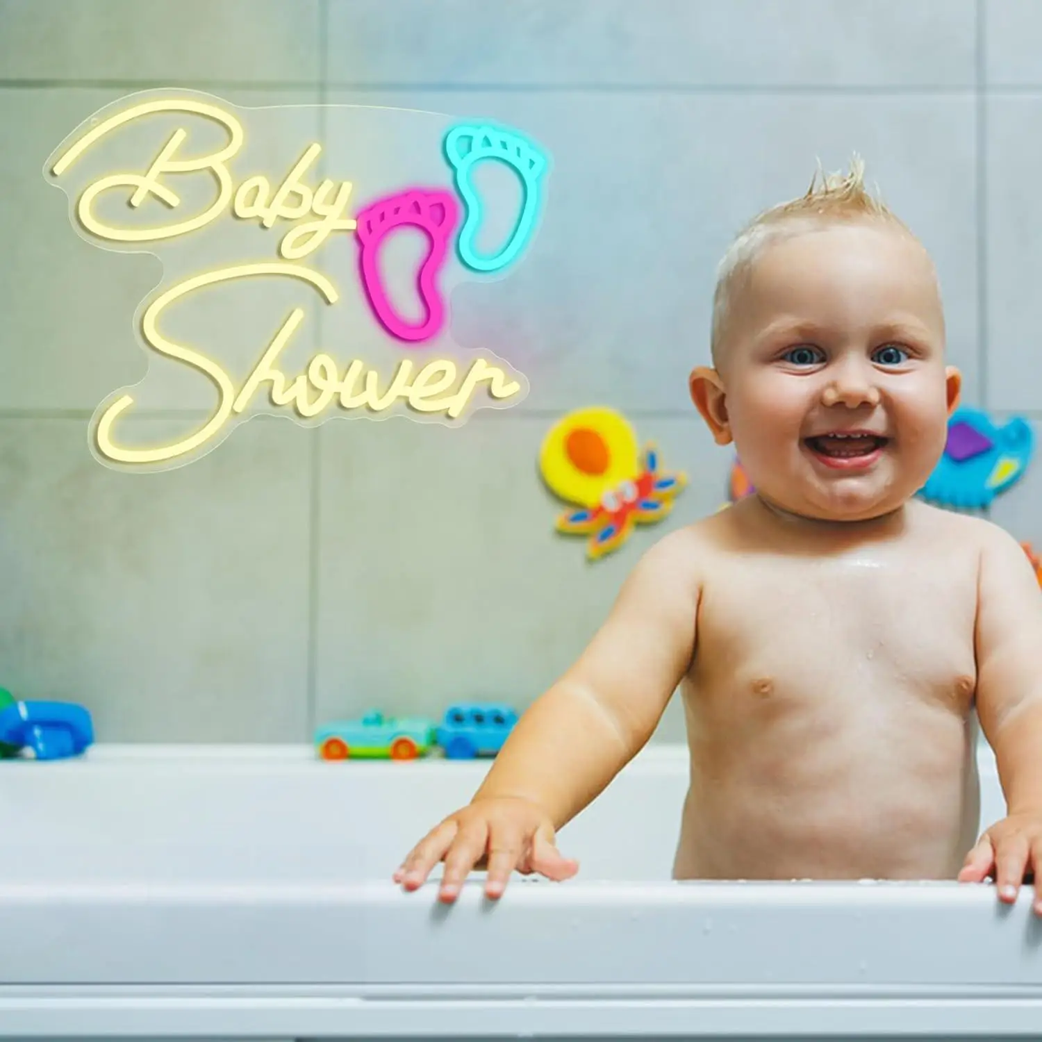 Baby Shower Neon Sign Oh Baby USB Dimmable LED Neon Lights for Gifts Bathroom Salon Children's Room Surname Shower Party Decor